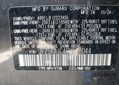 2024 Subaru Forester Wilderness from USA, damaged, VIN JF2SKAJC4RH528044